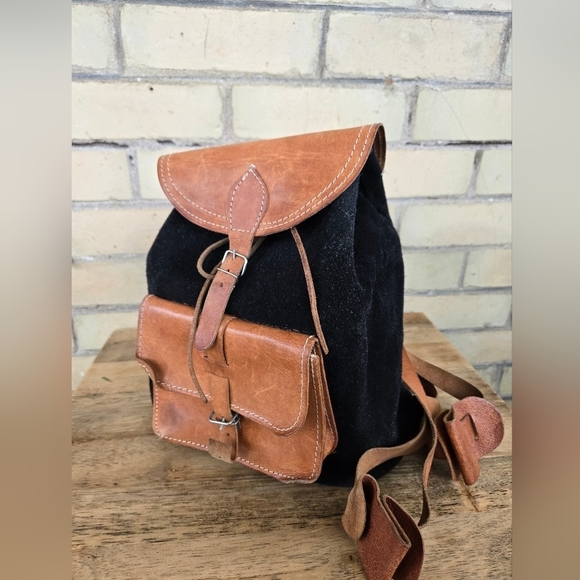 Vintage Suede & Leather Backpack - Picture 1 of 11
